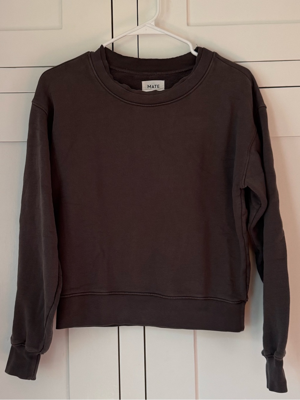 MATE the Label Raw Hem Cropped Crewneck Sweatshirt in Charcoal